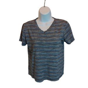 Crossroads Short Sleeve Striped V-Neck Shirt Women's Sz. S